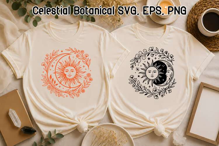 Celestial Sun and Moon SVG | Botanical Celestial Designs example image 1