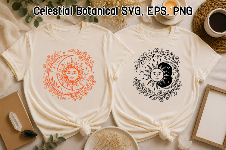 Celestial Sun and Moon SVG | Botanical Celestial Designs
