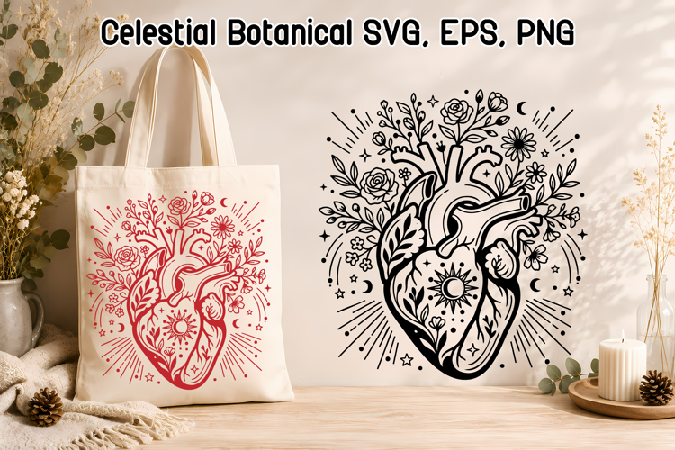 Anatomical Heart SVG | Celestial Botanical Floral Heart