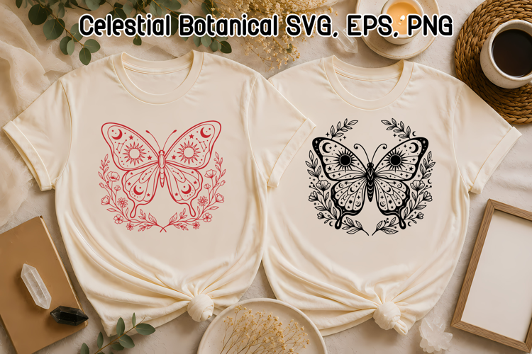Celestial Butterfly SVG | Botanical Moon Butterfly