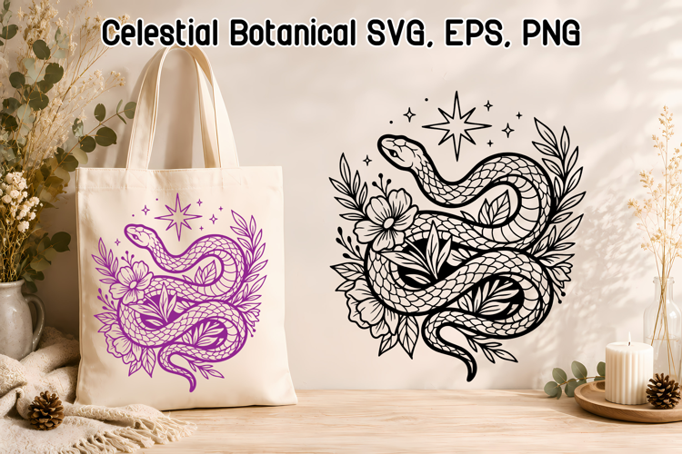 Celestial Snake SVG | Botanical Floral Serpent