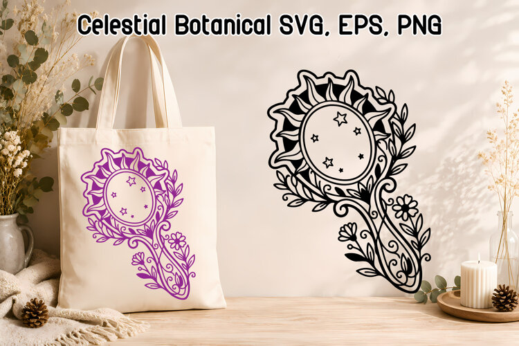 Celestial Mirror SVG | Botanical Magic Mirror example image 1