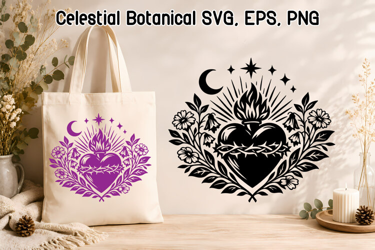 Sacred Heart SVG | Celestial Botanical Heart example image 1