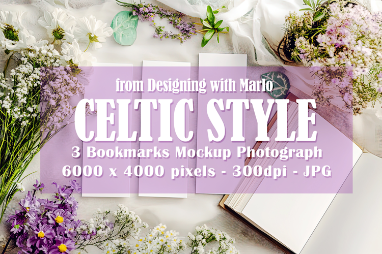 3 White Bookmark Mockup, Celtic Mockup, Floral Photo, p1