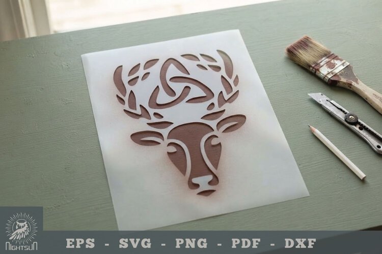 Celtic Deer Papercut Stencil 1 example image 1