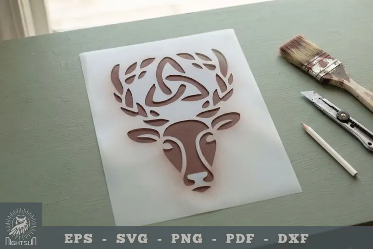 Celtic Deer Papercut Stencil 1