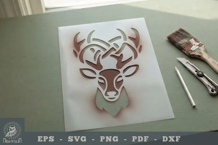 Celtic Deer Papercut Stencil 2