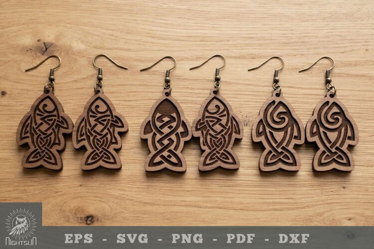 Celtic Fish Lasercut Earrings example image 1