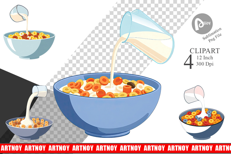 Cereal Bowl with Milk Clipart example image 1