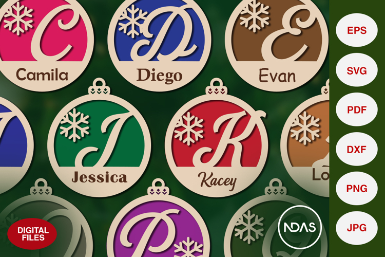 A to Z Alphabet Christmas Ornament SVG with your name
