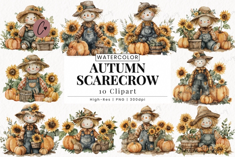 Autumn Scarecrow Clipart Bundle