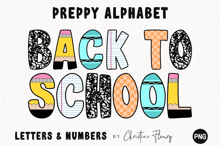 Back To School Preppy PNG Alphabet Bundle - 5 Alpha Styles