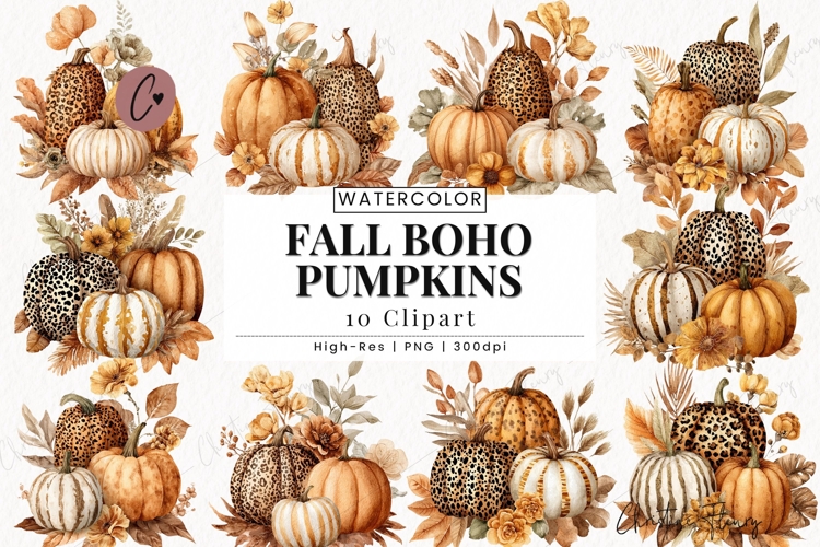 Fall Boho Pumpkin Clipart Bundle
