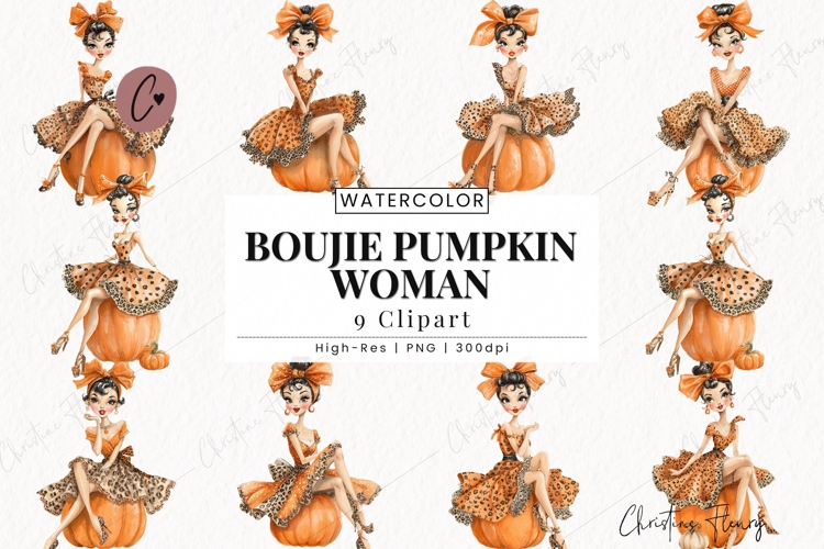 Boujie Pumpkin Woman Clipart Bundle