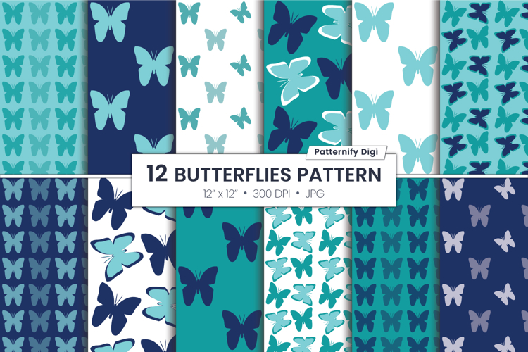 Navy Blue and Turquoise Butterflies