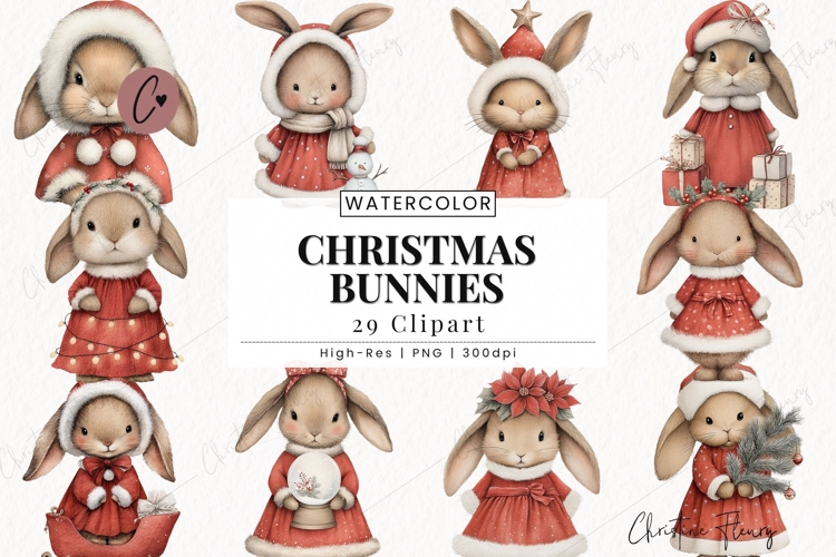 Christmas Bunny Clipart Bundle - 29 Elements