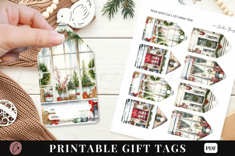 Printable Christmas Scene Gift Tags | Watercolor Christmas