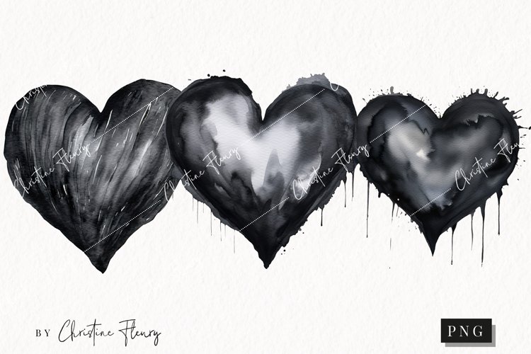 Watercolor Black Heart PNG | Valentine's Day Clipart example image 1