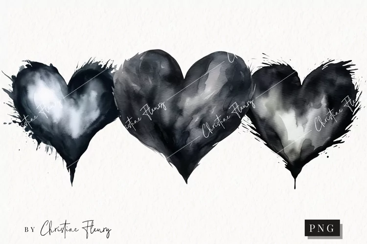 Watercolor Black Heart PNG | Valentine's Day Clipart