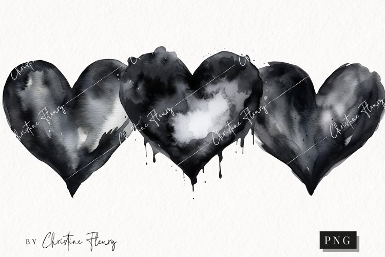 Watercolor Black Heart PNG | Valentines Day Clipart