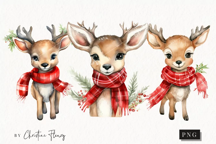 Watercolor Christmas reindeer Clipart | Christmas Clipart