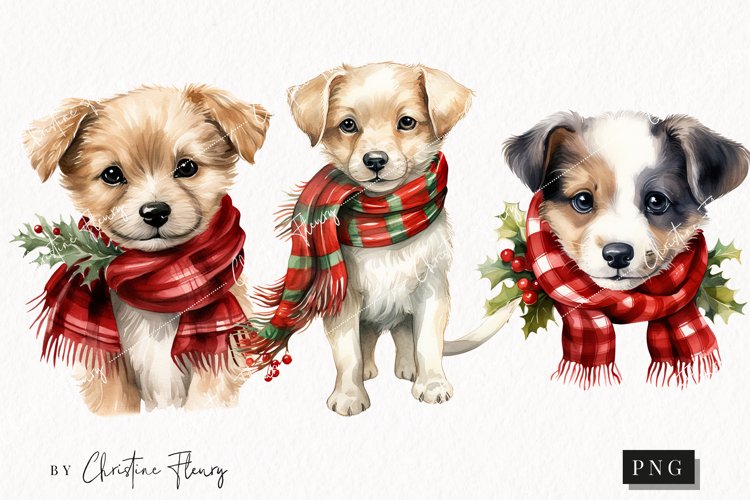 Watercolor Christmas Dogs Clipart | Christmas Clipart