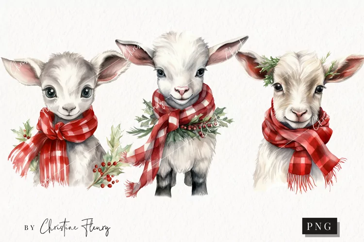 Watercolor Christmas Goats Clipart | Christmas Clipart