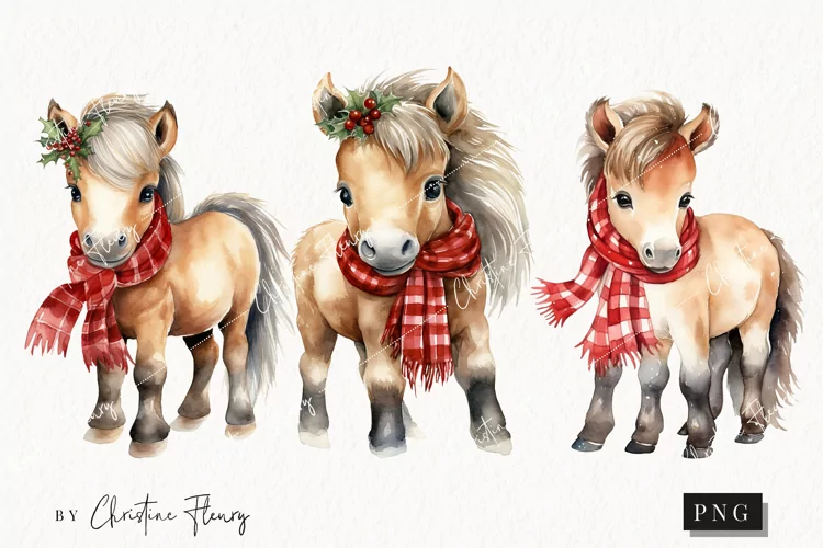 Watercolor Christmas Baby Horse Clipart | Christmas Clipart