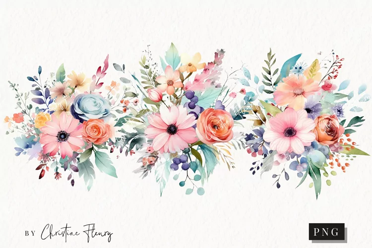 Watercolor Ditsy Floral Arrangement Clipart | Spring Clipart