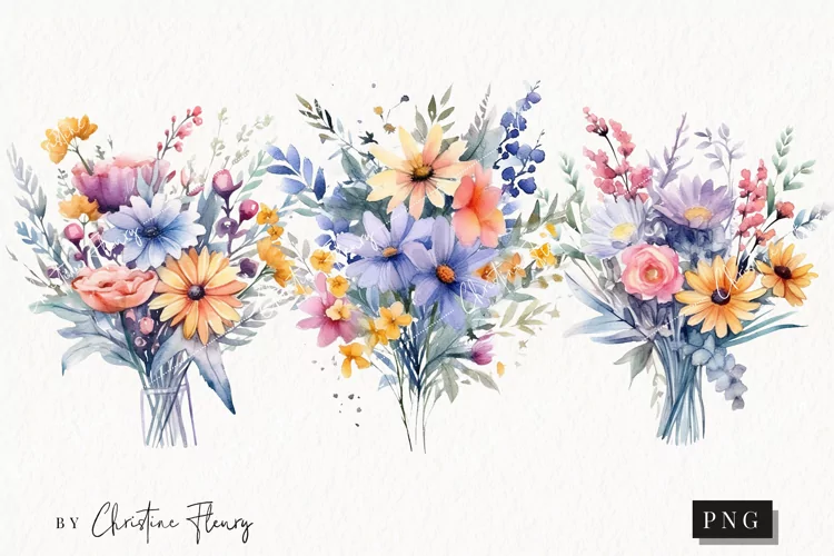 Watercolor Ditsy Floral Bouquets Clipart | Spring Clipart