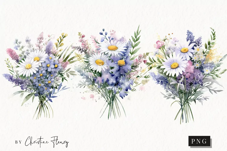 Watercolor Ditsy Floral Soft Daisy Clipart | Spring Clipart