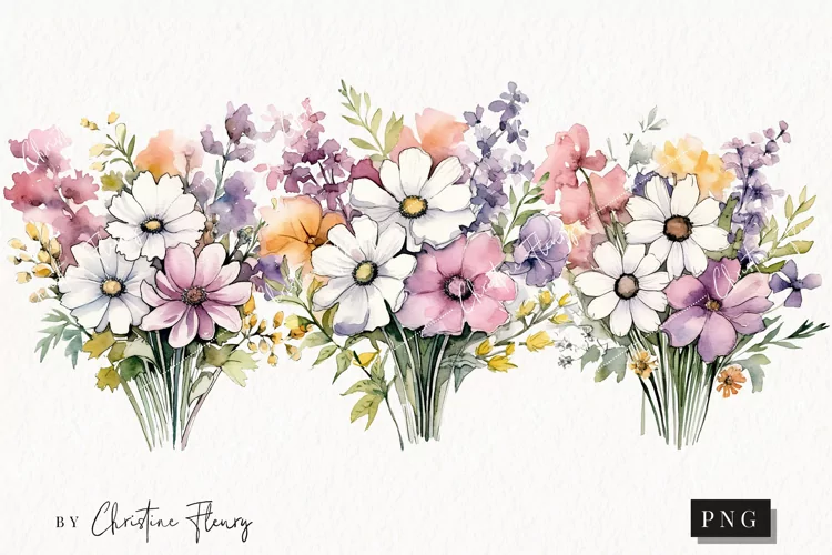 Watercolor Ditsy Floral White Daisy Clipart | Spring Clipart