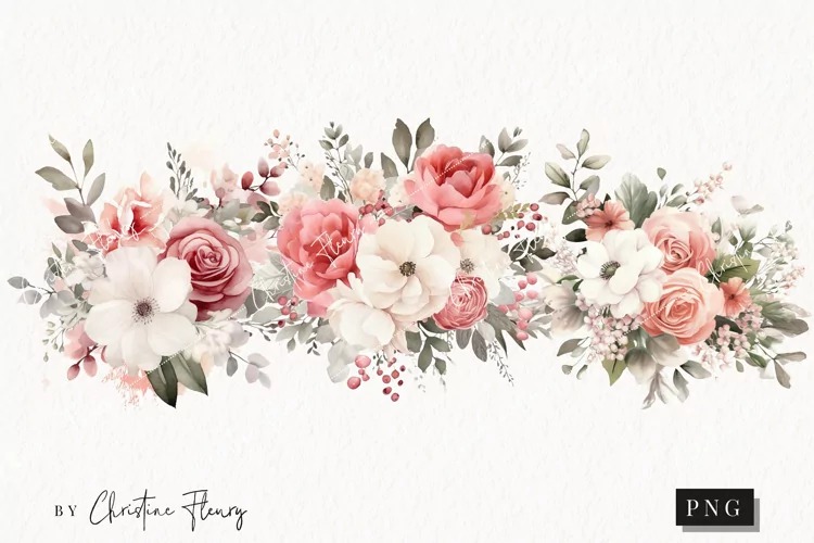 Dusty Rose Bouquets Clipart | Wedding PNG