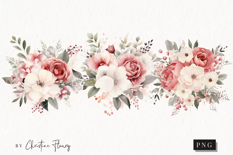 Dusty Rose Flowers Clipart | Spring PNG