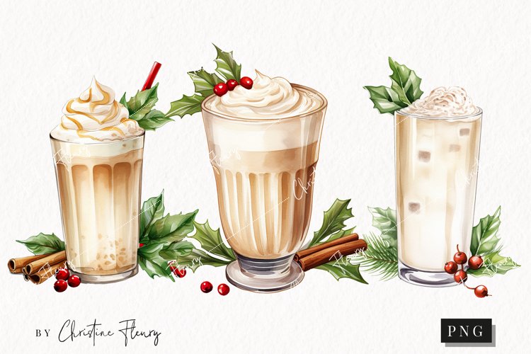 Watercolor Eggnog Drinks Clipart | Christmas Clipart