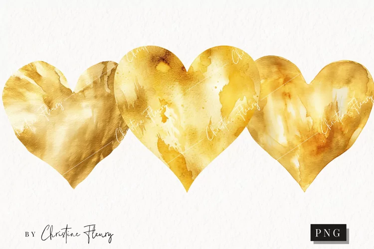 Watercolor Gold Heart PNG | Valentine's Day Clipart