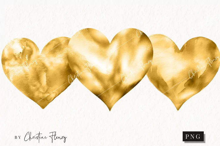 Watercolor Gold Heart PNG | Valentine's Day Clipart