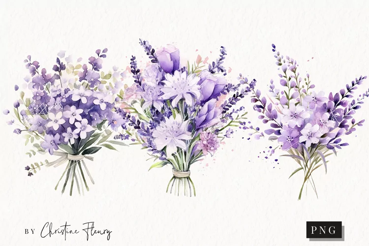 Watercolor Lavender Flower Bouquet | Spring PNG