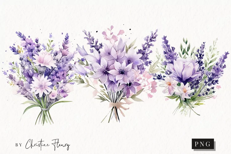 Watercolor Lavender Flower Bouquet | Spring PNG