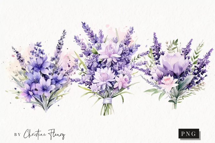 Watercolor Lavender Flower Bouquet | Spring PNG