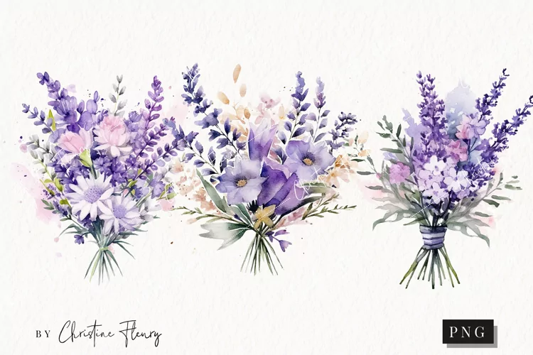 Watercolor Lavender Flower Bouquet | Spring PNG