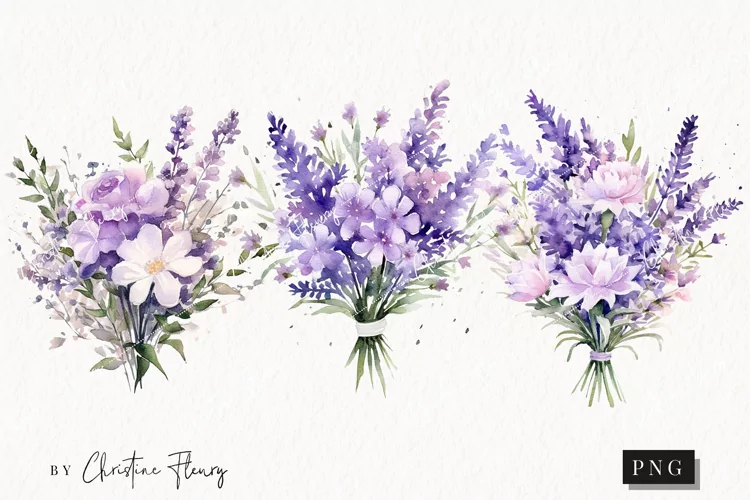 Watercolor Lavender Flower Bouquet | Spring PNG