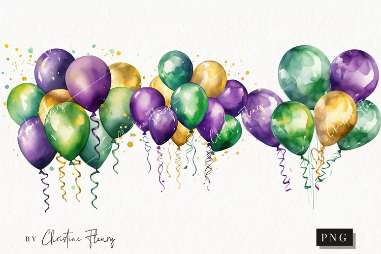 Purple & Green Balloons PNG | Party Clipart