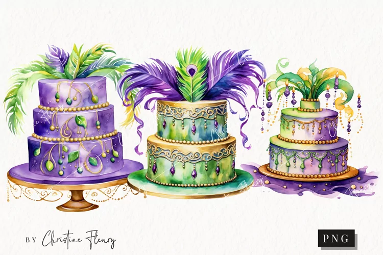 Purple & Green Cakes PNG | Party Clipart