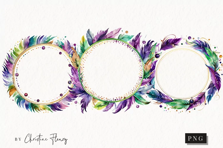 Watercolor Mardi Gras Wreaths PNG | Mardi Gras Clipart