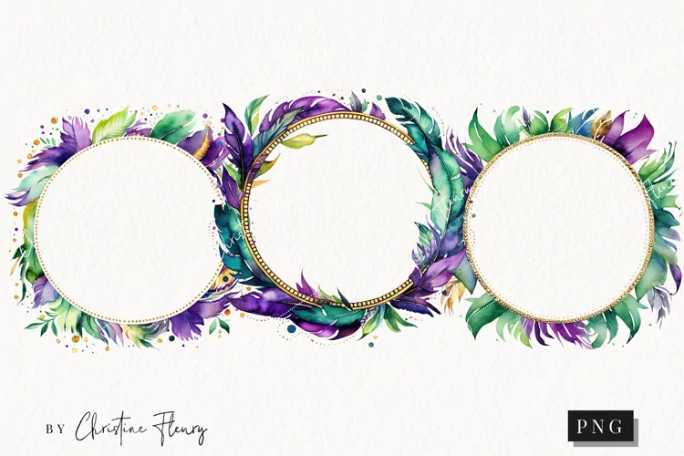 Watercolor Mardi Gras Wreaths PNG | Mardi Gras Clipart