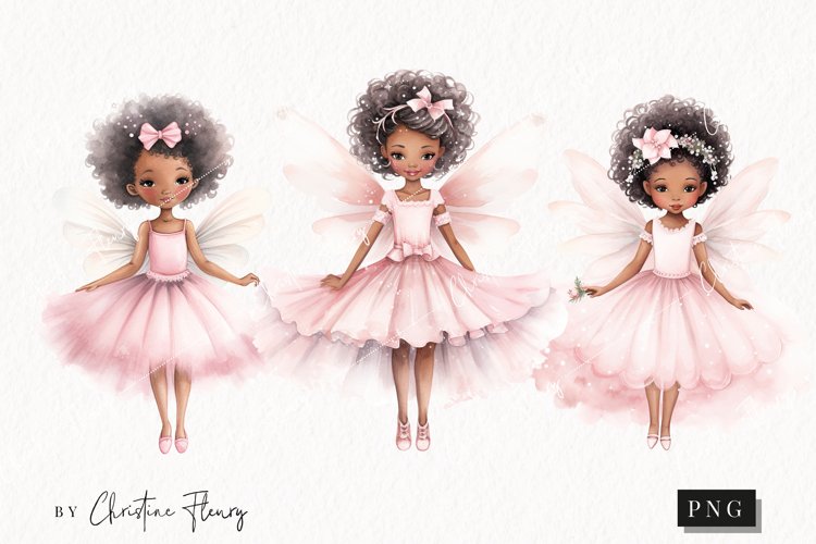 Watercolor African American Fairies Clipart | Fairy Clipart
