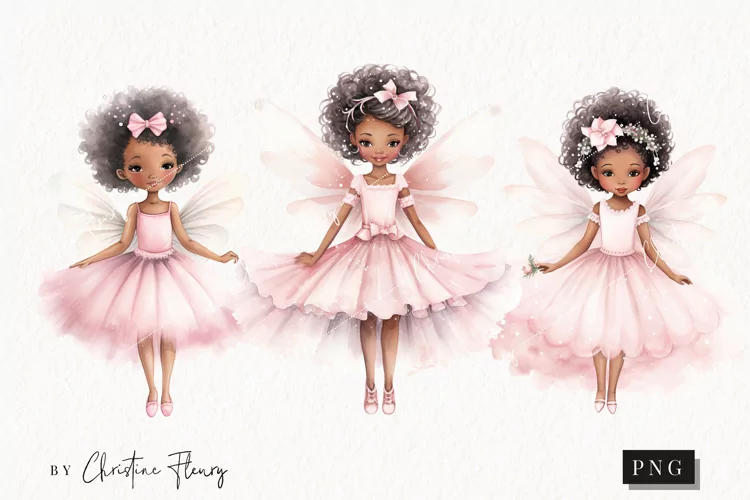 Watercolor African American Fairies Clipart | Fairy Clipart