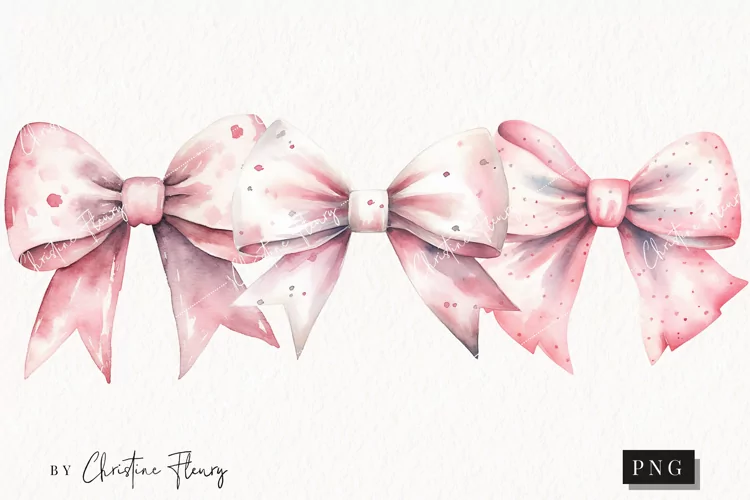 Watercolor Pink Bows Clipart | Christmas Clipart