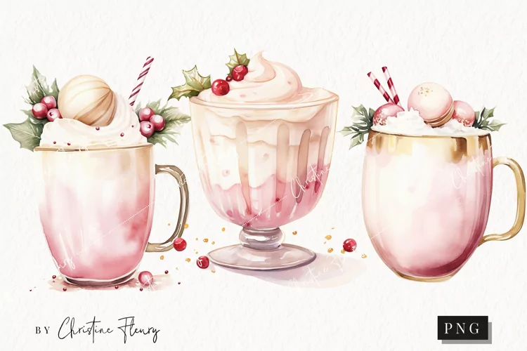 Watercolor Pink Eggnog Clipart | Christmas Clipart
